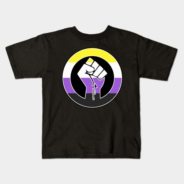 Black Lives Matter Fist Circled LGBTQ Flag Nonbinary Kids T-Shirt by aaallsmiles